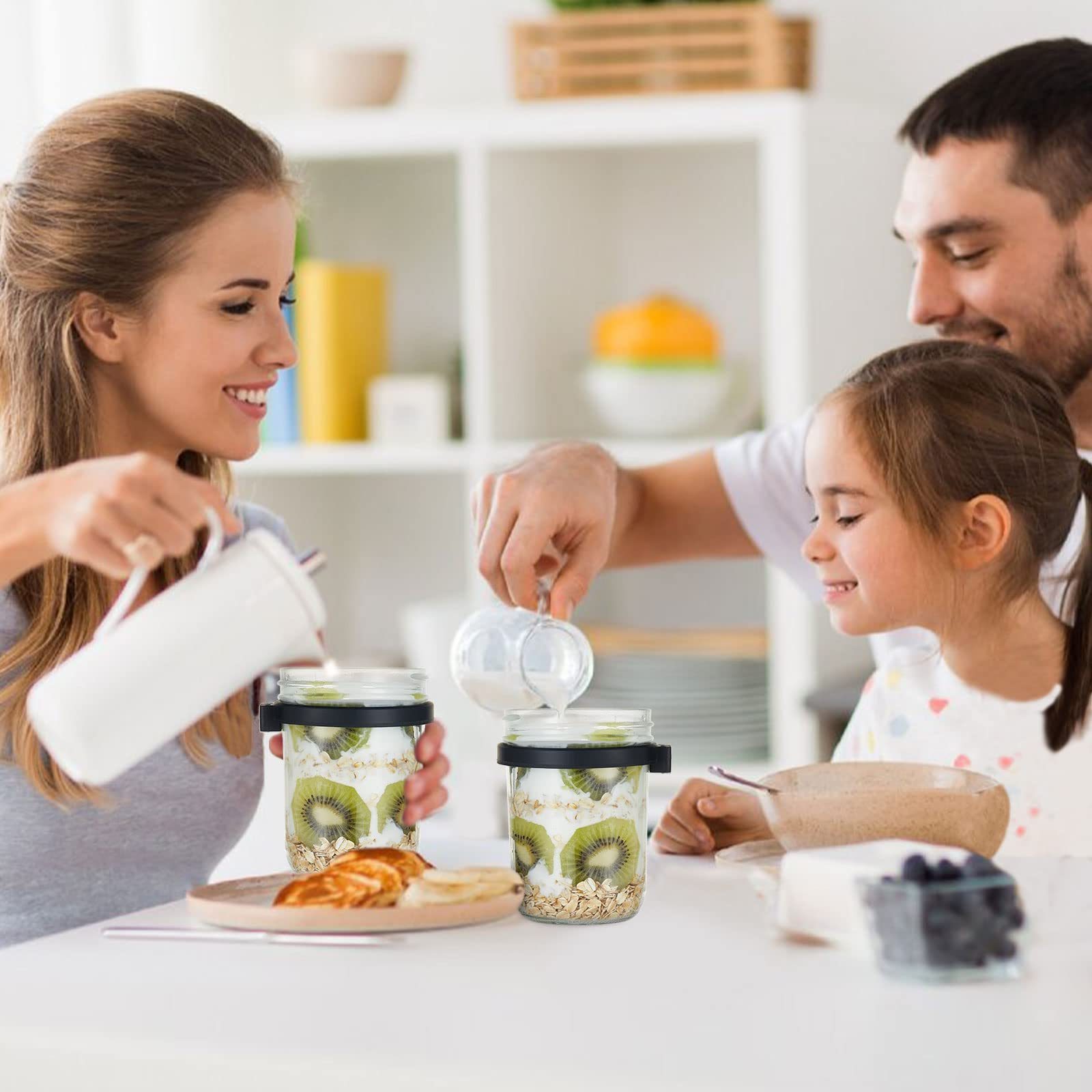 Overnight Oats Container Jars 12 Oz Oatmeal Glass for Mason Jar with Spoons Reusable Yogurt Parfait Cup