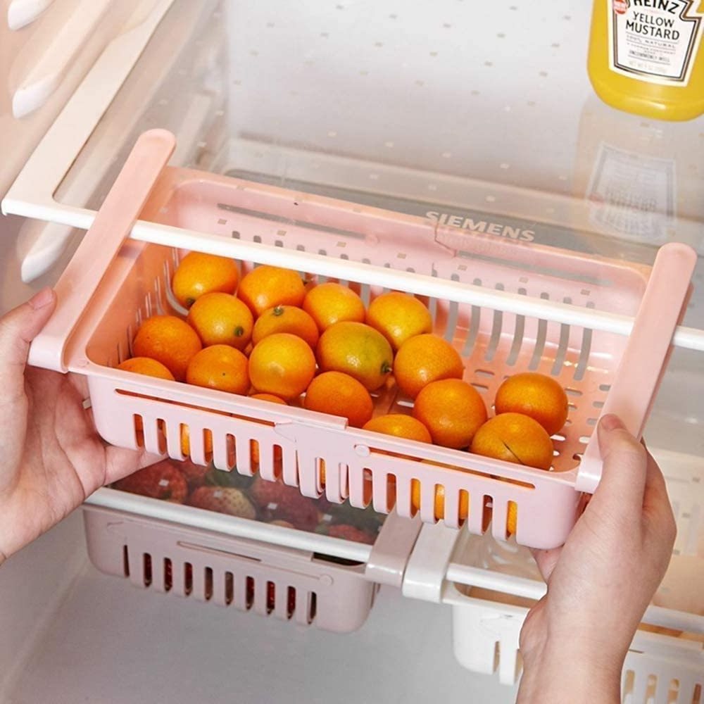 Retractable Drawer Refrigerator Storage Box Unique Design Pull Out Fridge Bins Adjustable Fridge Organizer