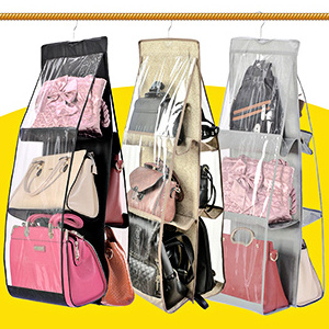 6 Larger Pockets Black Hanging Handbag Organizer Dust-Proof Storage Holder Bag Wardrobe Closet for Purse Clutch