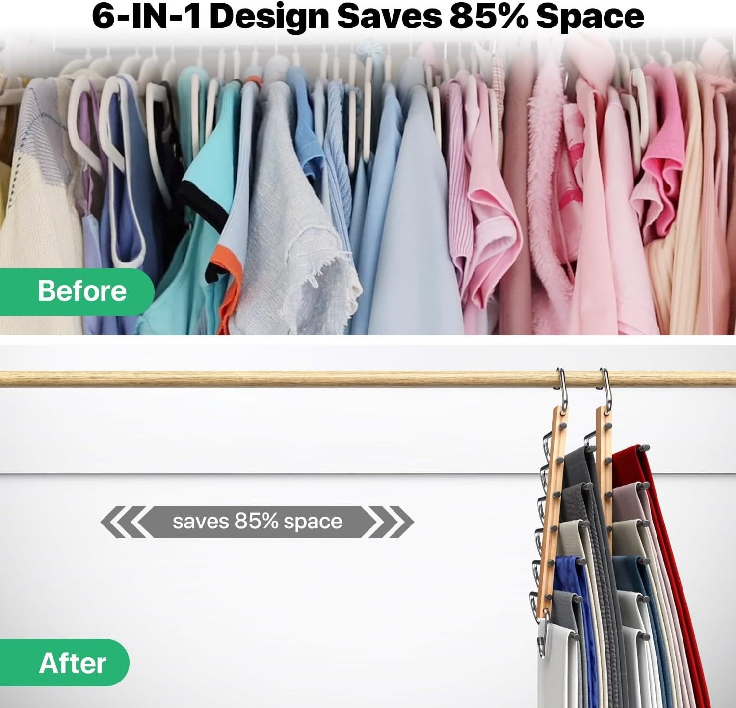 Bamboo Magic Pants Hangers Space Saving Uses Rack Organizer 6 Layers Multi Functional Closet Pants Pants Organizer Hangers