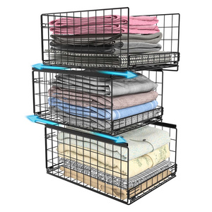 3-tier Sliding Closet Organizers and Drawer Storage Shelves Stackable Storage Wardrobe Cupboard Organizer for Folded Clothes