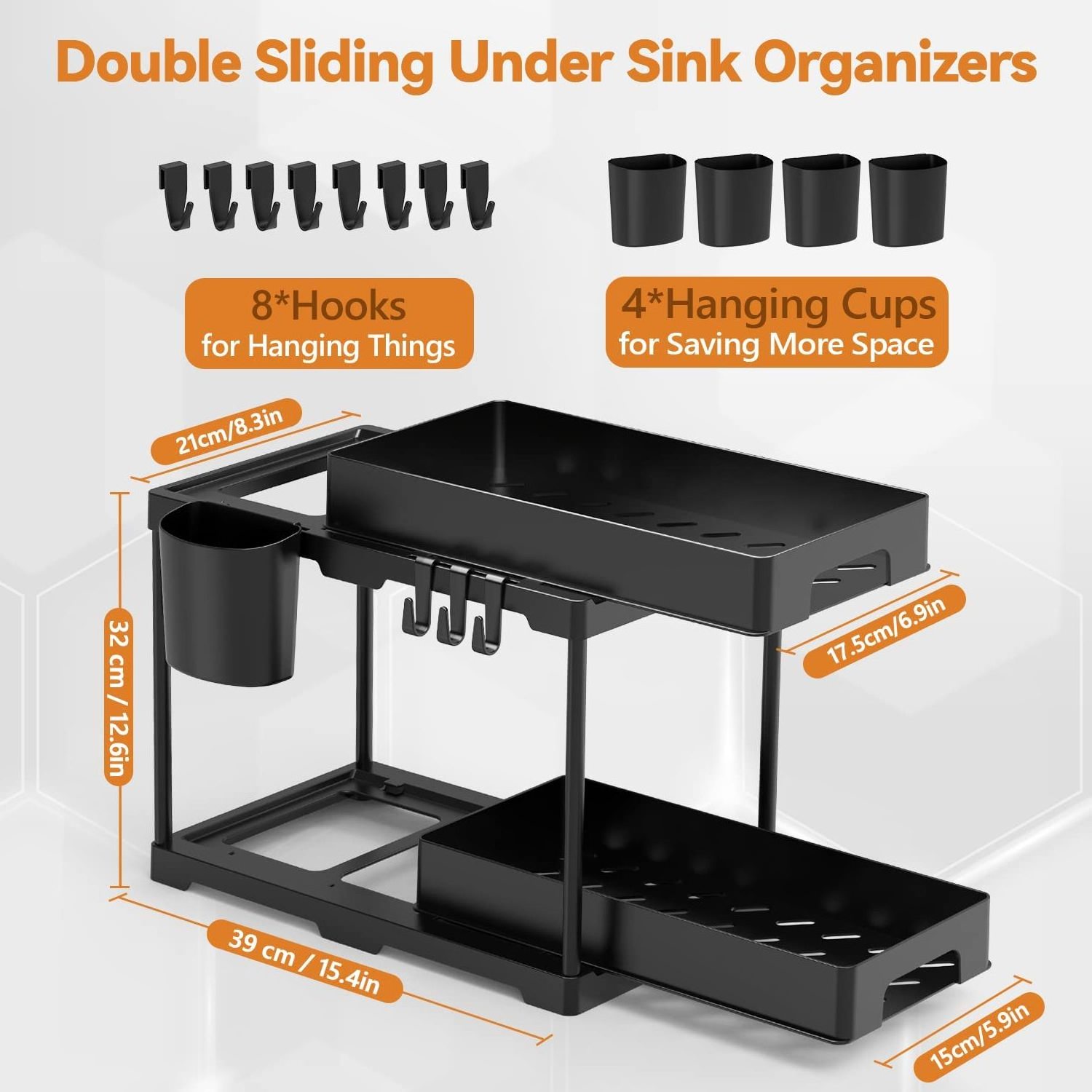 Double Sliding Bathroom Cabinet Organizer 2 Tier Under Sink Organizers And Storage Under Sink Organizer 2 Pack