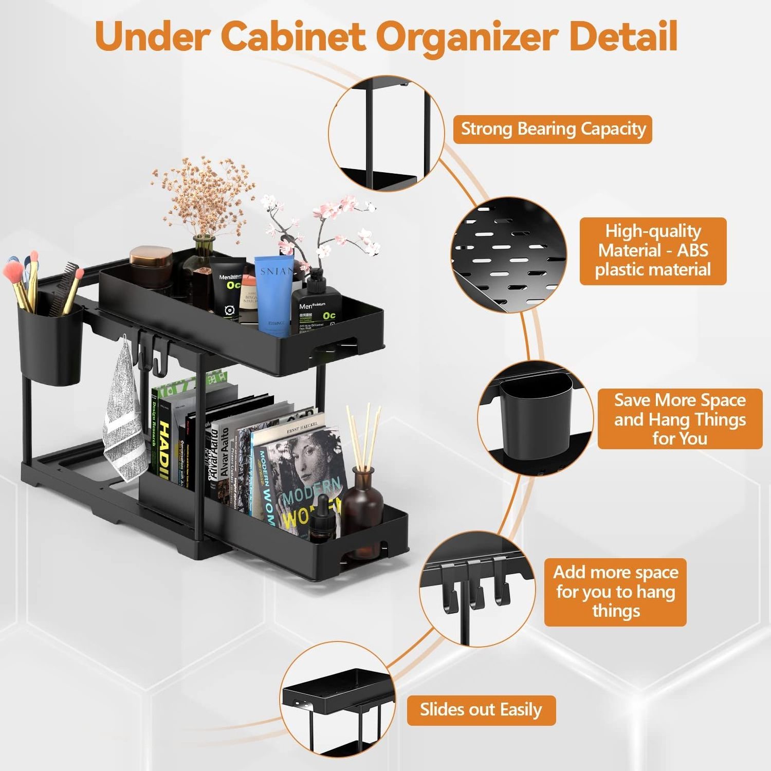 Double Sliding Bathroom Cabinet Organizer 2 Tier Under Sink Organizers And Storage Under Sink Organizer 2 Pack