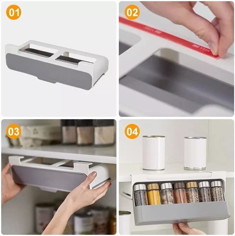 Under-Shelf Pull Out Drawer Storage Wall Mounted Hanging Spice Rack Organizer Under-shelf Spice Organizer