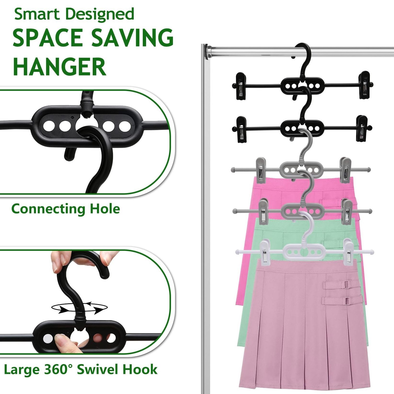 Closet Organizers and Storage Pants Hangers Space Saving Closet Organizer Short Skirt Hangers with Clips