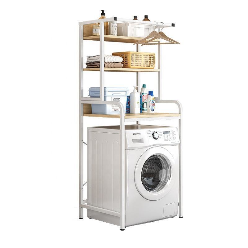 3-Tier Laundry Room Shelf Over The Washing Machine Storage Rack Bathroom Organizer with Clothes Hanging Rod