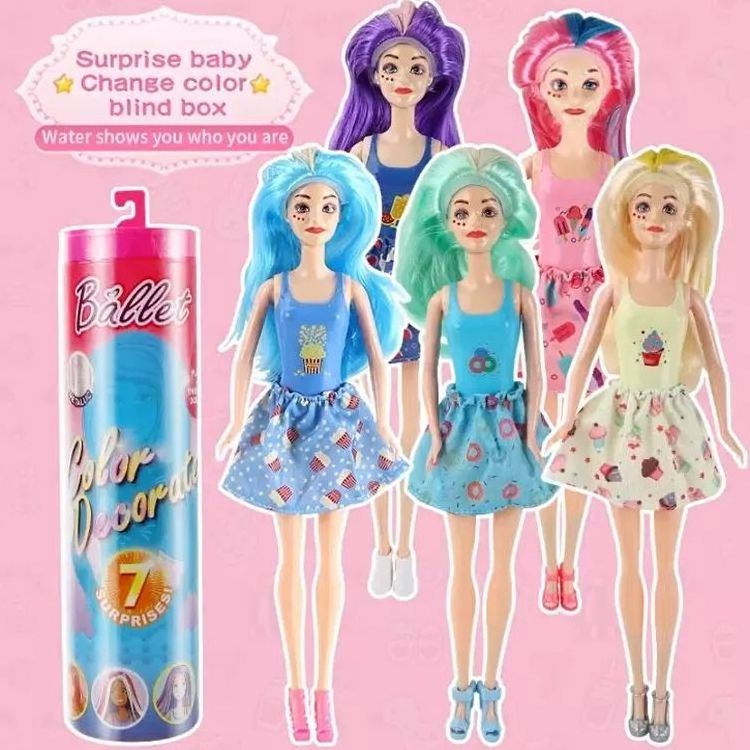 Styles Vary  Change and Accessories Color display Doll with 7 Unboxing Surprises color changing dolls