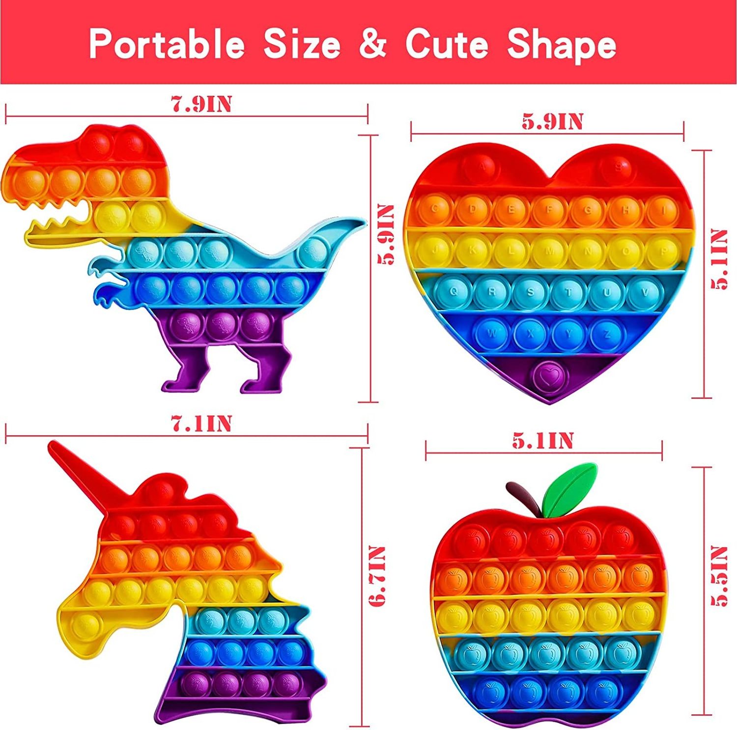 Rainbow Pop Fidget Toys   Pop Sound Sensory Fidget Toy Tie Dye Unicorn Dinosaur for Kids and Adults Stress Relief