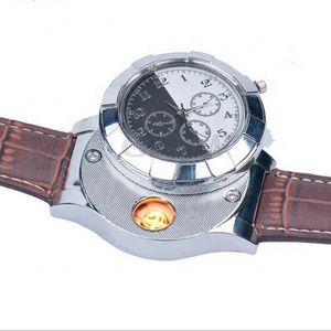 Fashion Rechargeable USB Lighter Electronic Watches / Men's Casual Quartz Wristwatches Windproof Flameless Cigarette Lighter