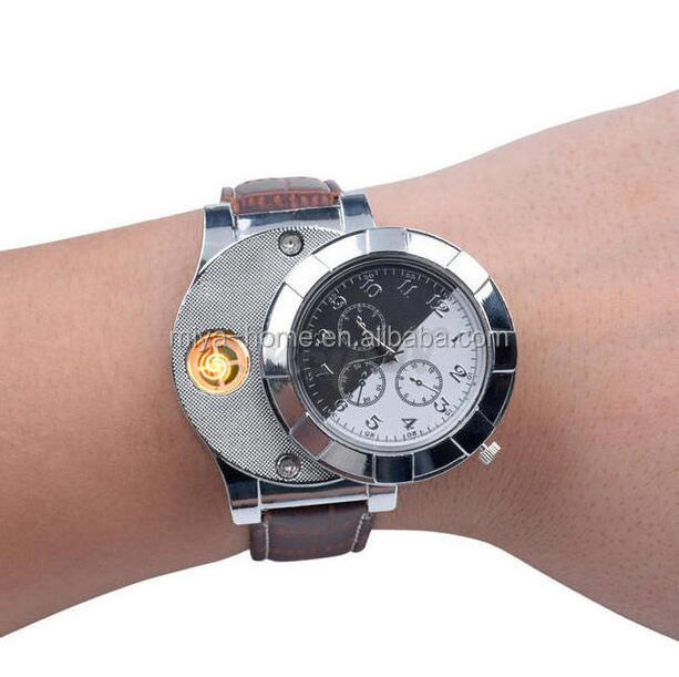 Fashion Rechargeable USB Lighter Electronic Watches / Men's Casual Quartz Wristwatches Windproof Flameless Cigarette Lighter