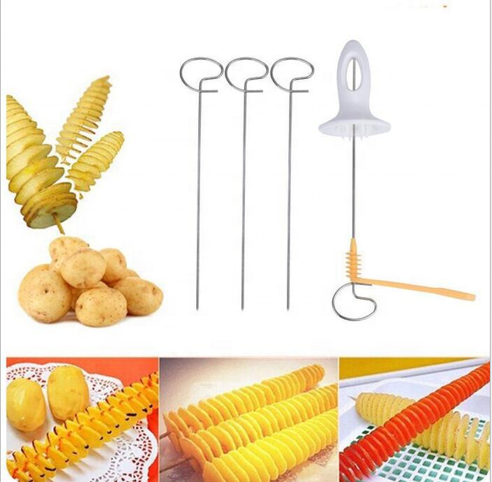 4 pcs Spiral potato slicer set  Manual potato tower Slicer making tool / spiral potato chips cutter