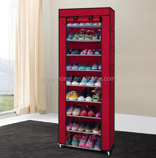 Portable Dust-Proof Steel Frame Non-Woven DIY 10 Tiers Shoe Rack / Multi-Purpose Storage Plastic Shoe Rack