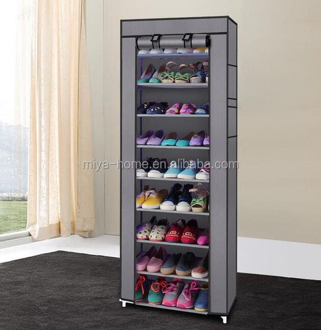 Portable Dust-Proof Steel Frame Non-Woven DIY 10 Tiers Shoe Rack / Multi-Purpose Storage Plastic Shoe Rack