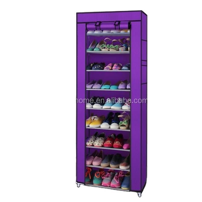 Portable Dust-Proof Steel Frame Non-Woven DIY 10 Tiers Shoe Rack / Multi-Purpose Storage Plastic Shoe Rack