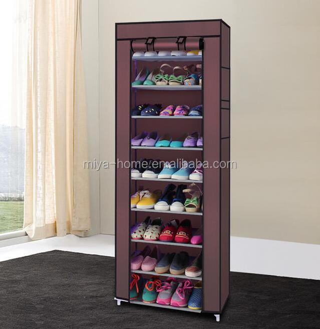 Portable Dust-Proof Steel Frame Non-Woven DIY 10 Tiers Shoe Rack / Multi-Purpose Storage Plastic Shoe Rack