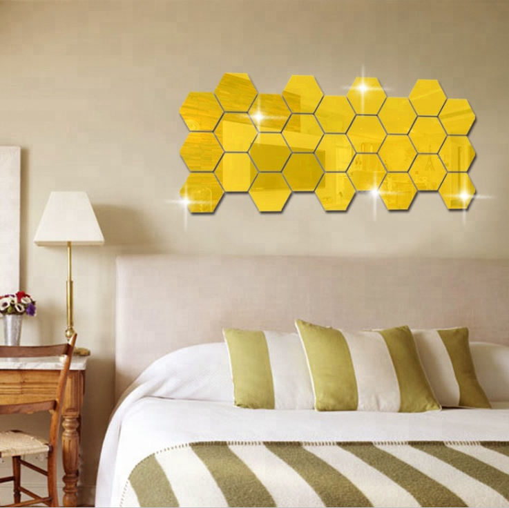 Environmentally friendly crystal stereo mirror wall sticker / Hexagonal background wall decoration honeycomb wall sticker