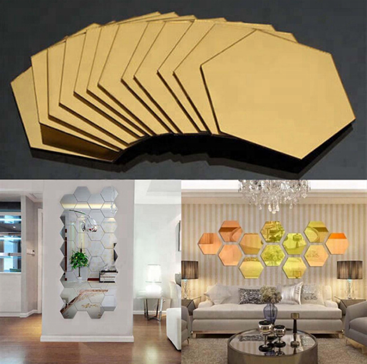 Environmentally friendly crystal stereo mirror wall sticker / Hexagonal background wall decoration honeycomb wall sticker