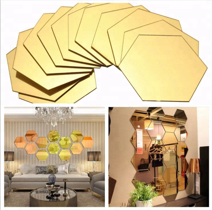 Environmentally friendly crystal stereo mirror wall sticker / Hexagonal background wall decoration honeycomb wall sticker