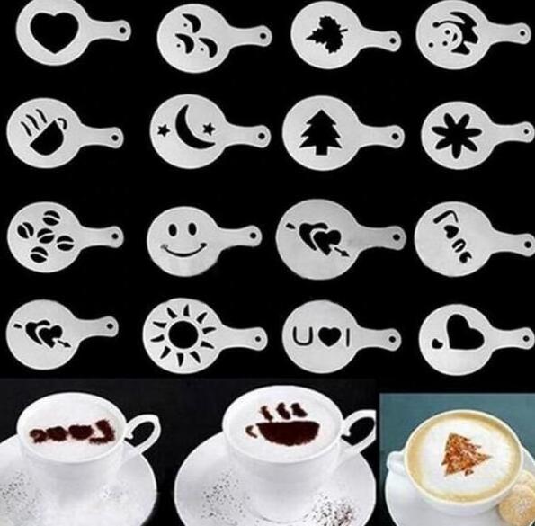 New design 16 PCS Plastic Template Coffee Stencil  / cake decorating coffee stencil