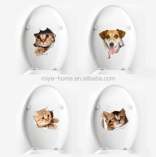 New design Vinyl waterproof Cat Dog 3D Wall Sticker Hole View / Bathroom Living Room Home Decor Decal Background Wall Stickers