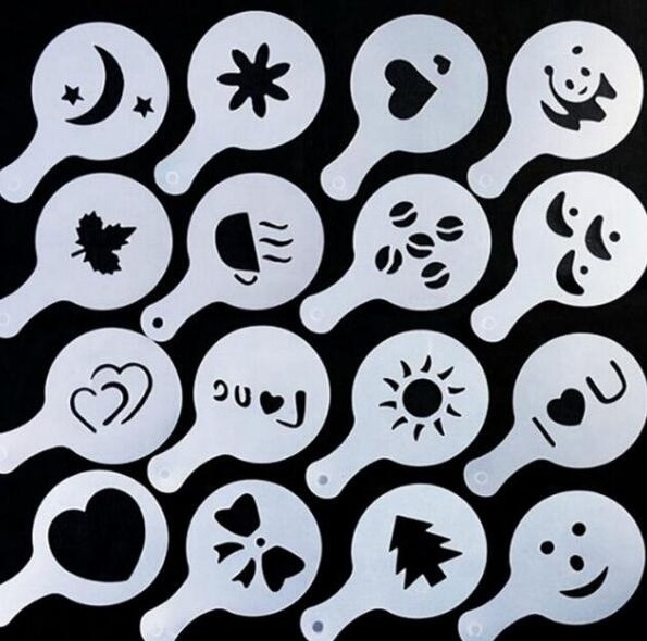 New design 16 PCS Plastic Template Coffee Stencil  / cake decorating coffee stencil