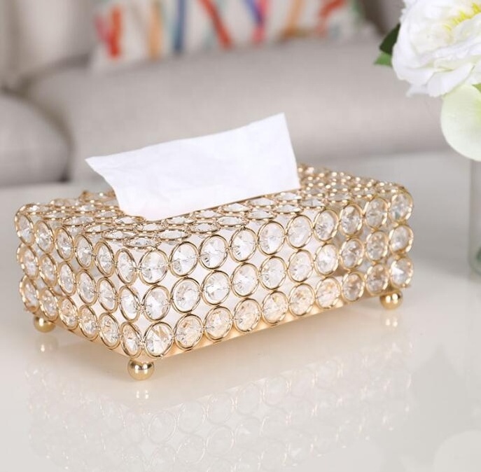 European Crystal Tissue Box / Living Room Coffee Table Hotel KTV Desktop Napkin Drawer