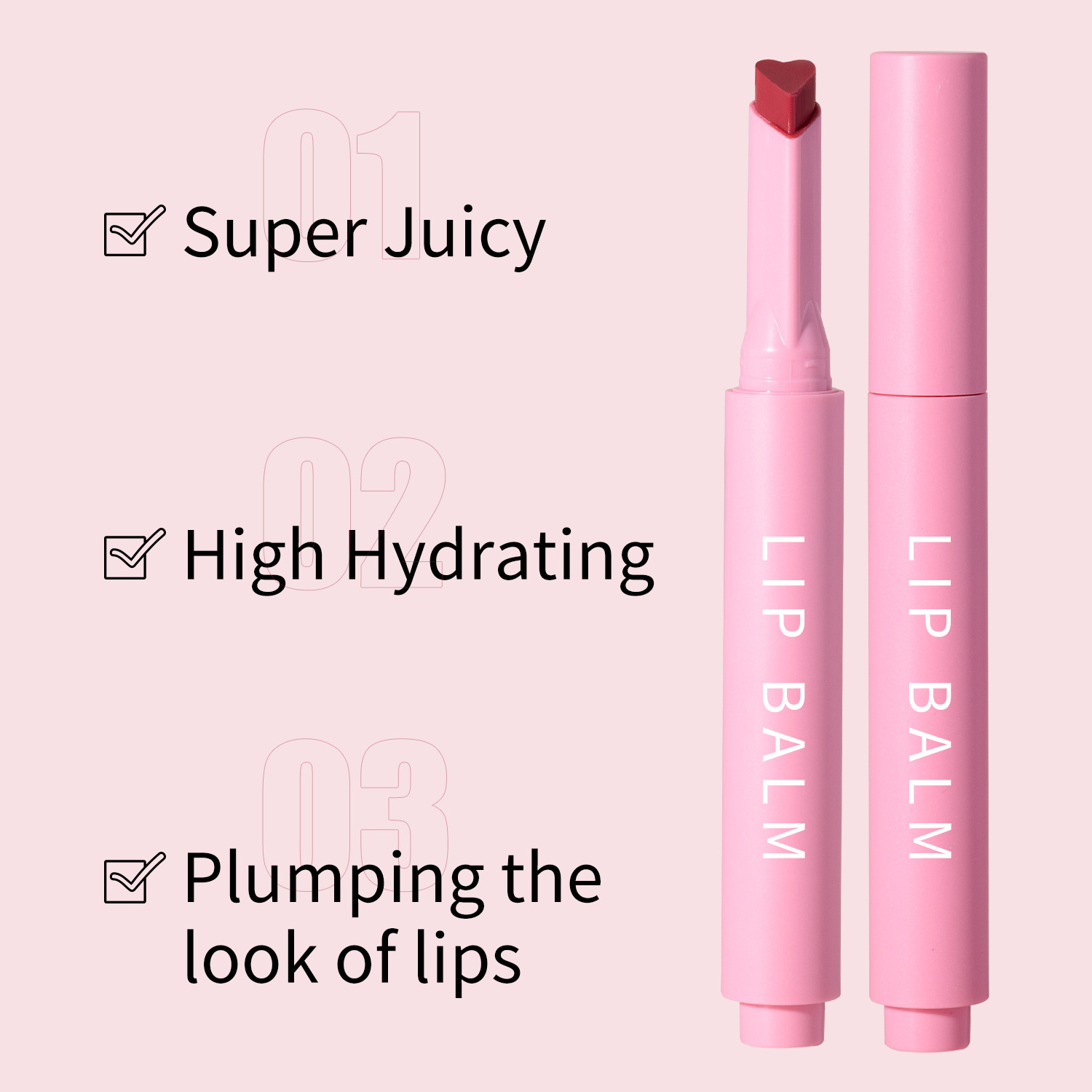 Private Label Pink Heart Lipstick Press Non-Sticky Gloss Lip Balm No Logo High Hydrating Shiny Gloss Tint Lip Balm Stick