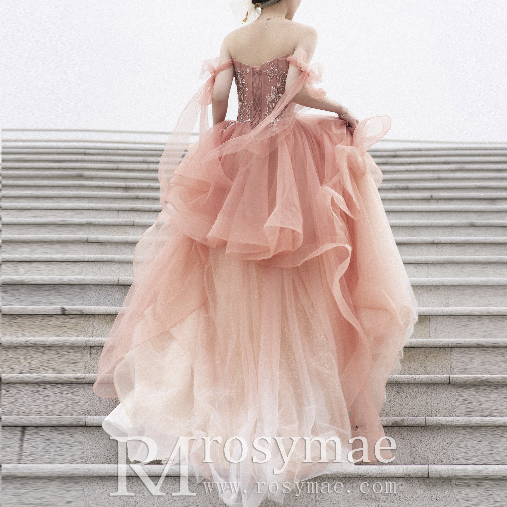 fashion and elegant gradual change color formal evening prom gown a line peach party dresses