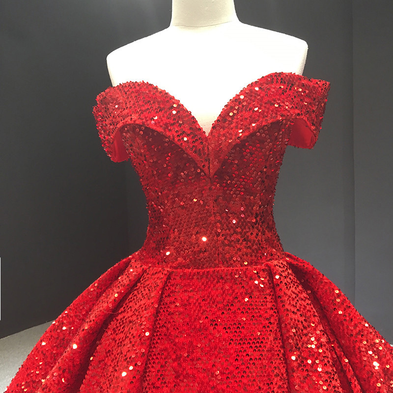 Princess Sweetheart Sequin Lace Ball Gown Red/Green Graduation Dresses Off Shoulder Quinceanera Dresses