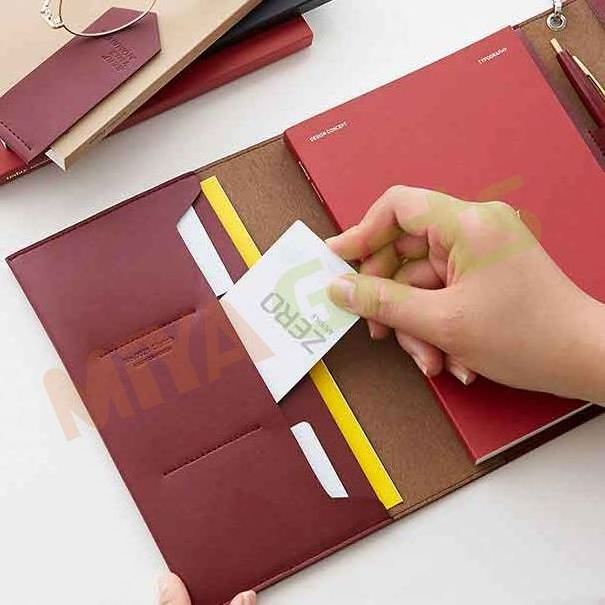 Custom A5 B5 A6 B6 leather binding journal spiral coil notebook planner cover with pocket simple female woman portfolio agenda