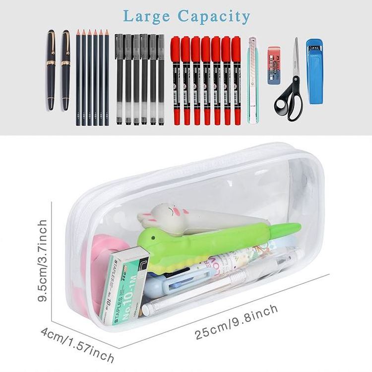 PVC Pencil Bag Zipper Pouch Clear Transparent Waterproof Plastic Pvc Storage Box Pen Case For Students