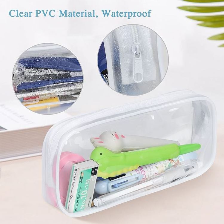 PVC Pencil Bag Zipper Pouch Clear Transparent Waterproof Plastic Pvc Storage Box Pen Case For Students