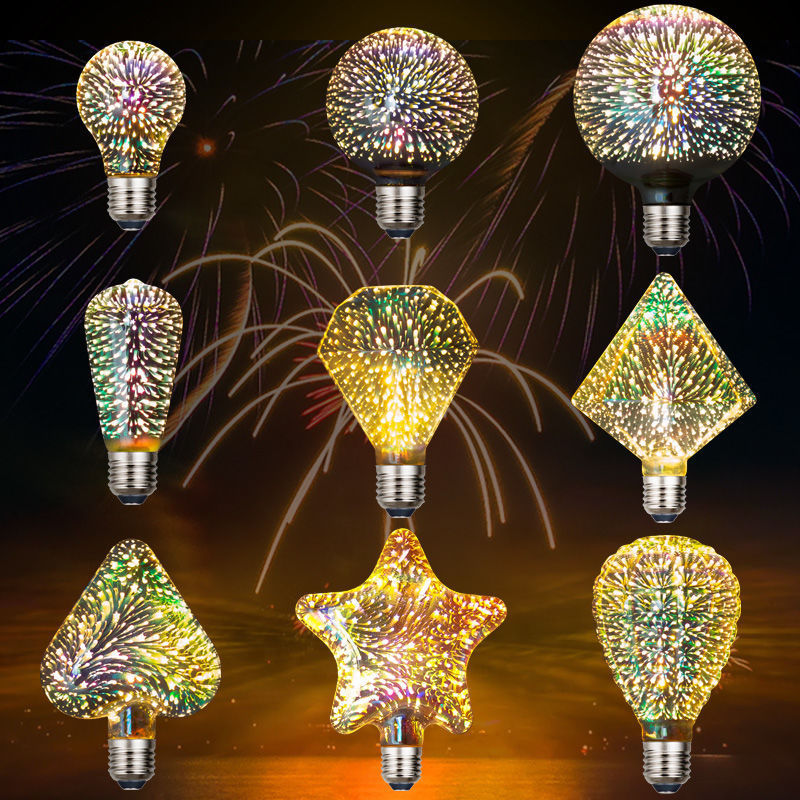 LED Edison Bulb Sliver Holiday Party lights Stained Glass Green Vintage  ST64 A60 G95 E26 E27 3D Fireworks  Filament Bulb