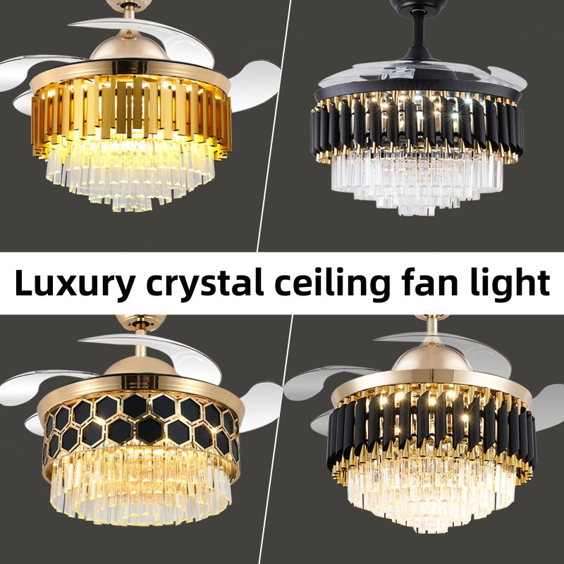 High grade crystal ceiling fan with light decorator with 4 acrylic blade chandelier and invisible fan lamp 52inch ceiling fan