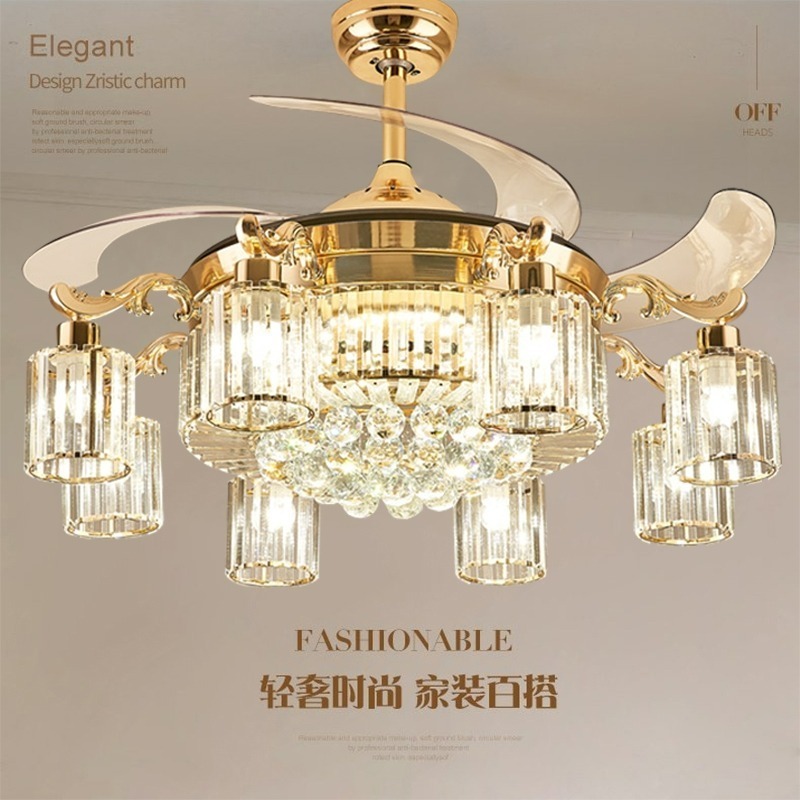 High grade crystal ceiling fan with light decorator with 4 acrylic blade chandelier and invisible fan lamp 52inch ceiling fan