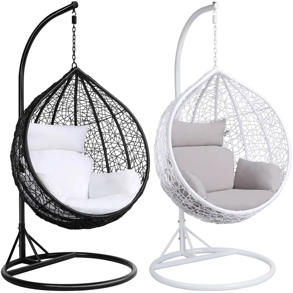 Outdoor Garden Furniture Rattan Patio Swings Hanging Egg Chair with Stand Pink Black Bag Green for Balcony