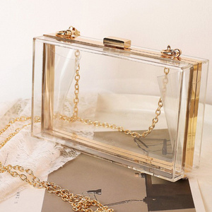 2023hot selling Summer ladies transparent boxed purse women clear acrylic metal evening clutch bag