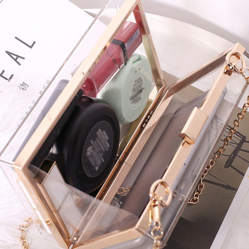 2023hot selling Summer ladies transparent boxed purse women clear acrylic metal evening clutch bag