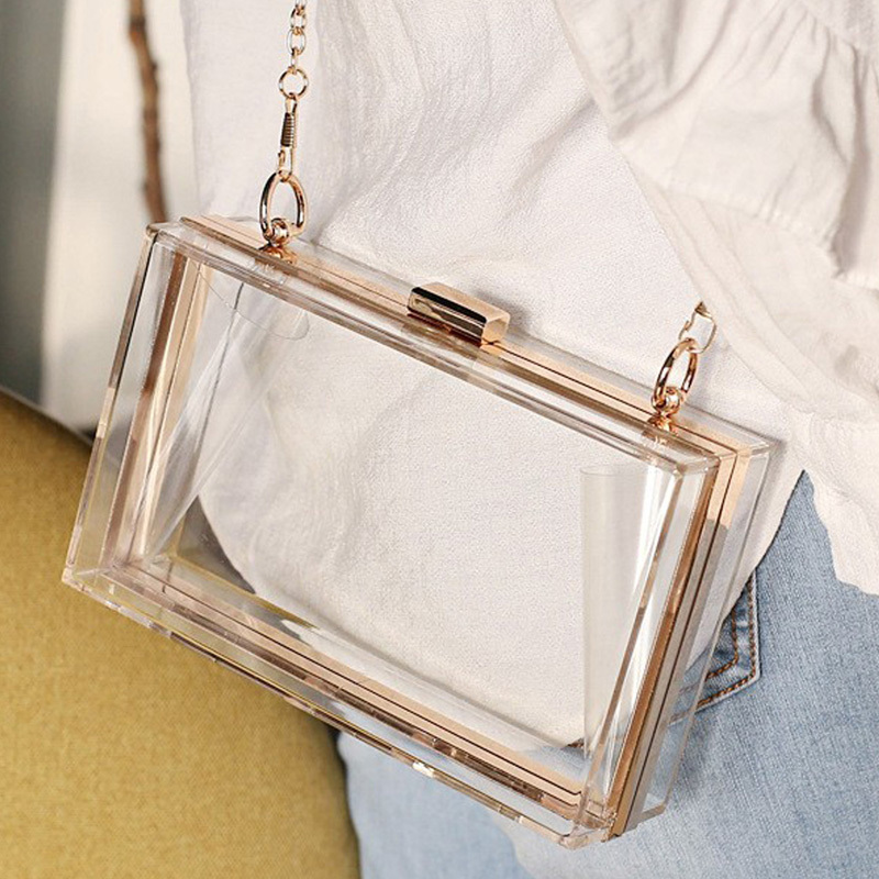 2023hot selling Summer ladies transparent boxed purse women clear acrylic metal evening clutch bag