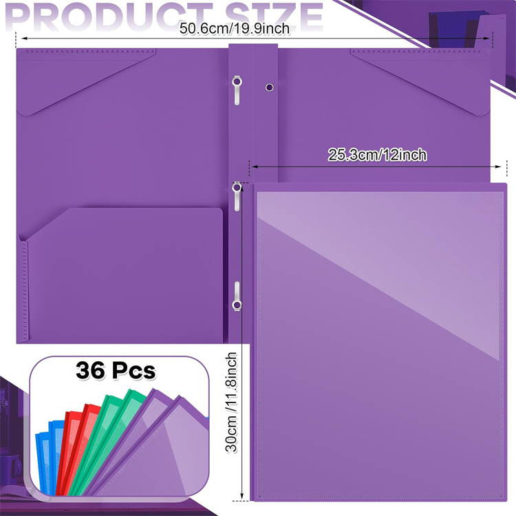 Heavy Duty Plastic Folders with Clear Front Pocket 2 Pocket 3 Hole 3 Prongs Pocket File Folder with Brads and Card Slot