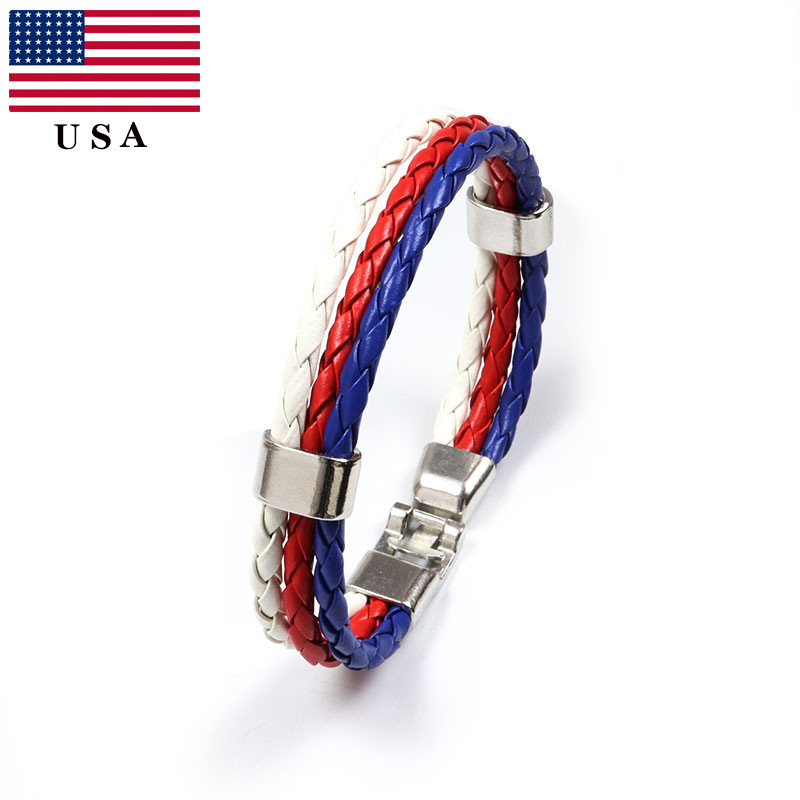 Wholesale Soccer Football National Team Country Flag Pu Leather Bracelet Bangle Gifts For Women Men Brothers