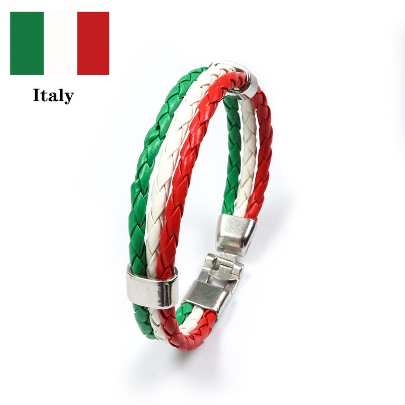 Wholesale Soccer Football National Team Country Flag Pu Leather Bracelet Bangle Gifts For Women Men Brothers