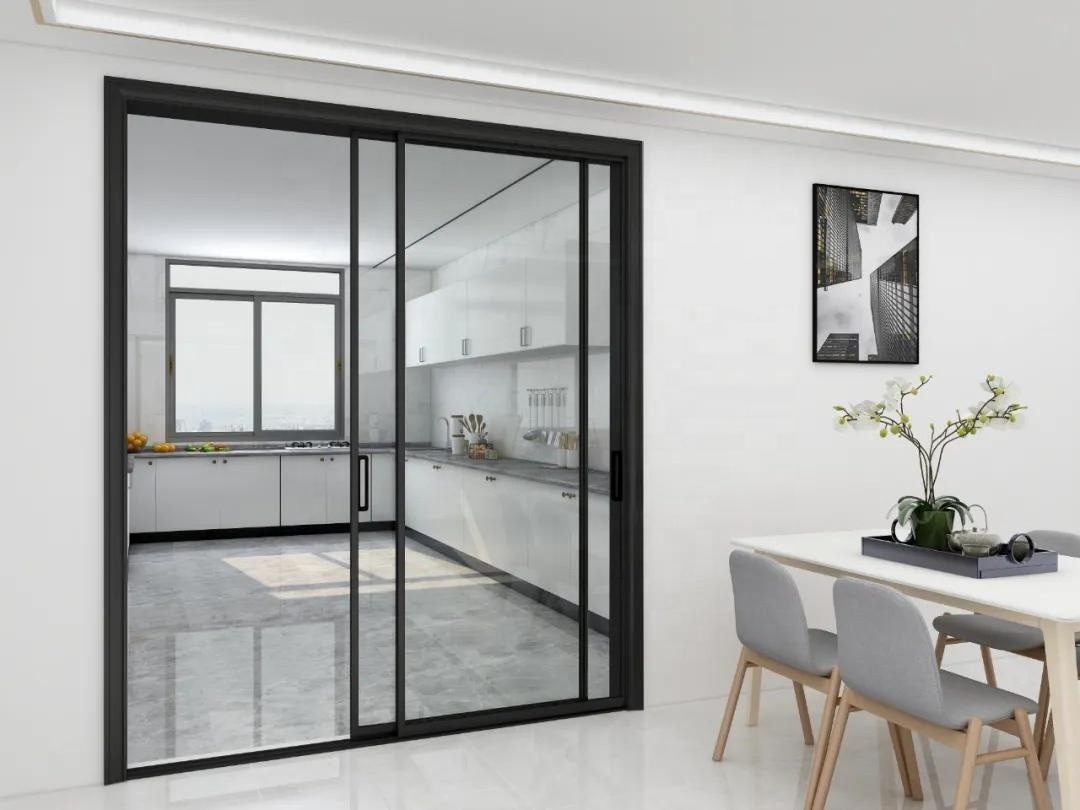 Aluminum Garden Sliding Door Thermal Break Double Large Glass Tempered Lowe Glazed Trackless Extremely Narrow Sliding Door