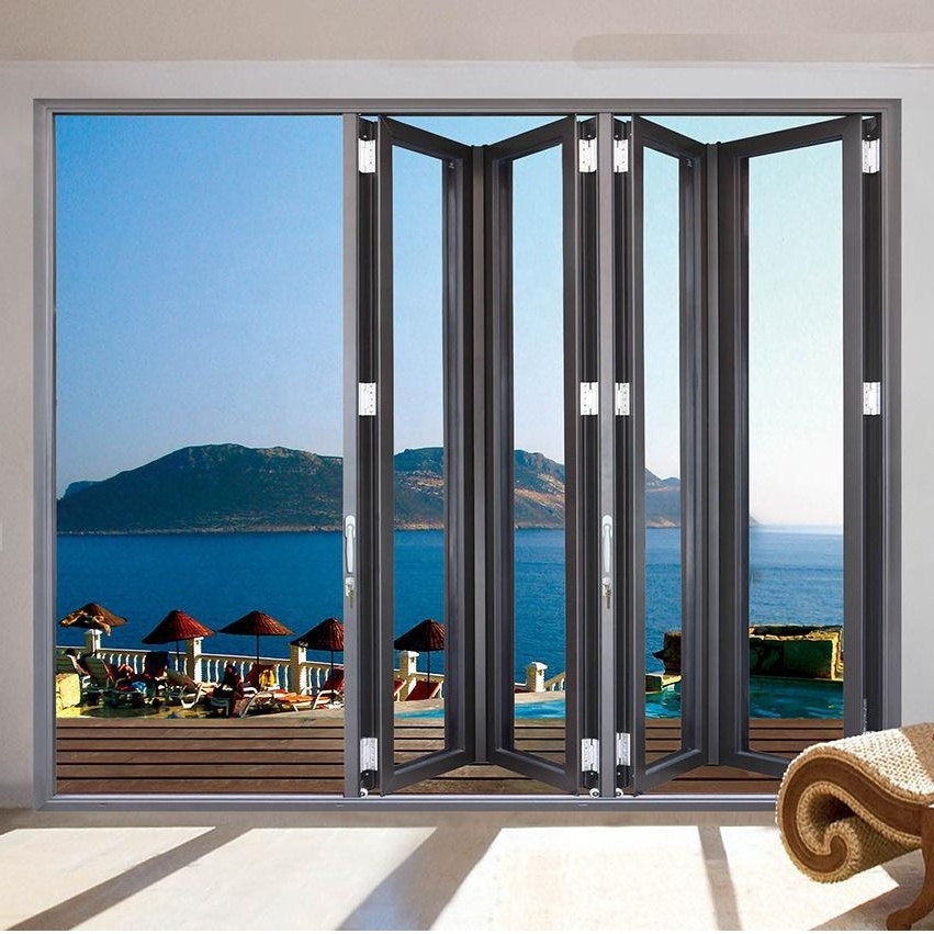 Heat Insulation patio bi fold doors aluminium glazed folding doors  accordion doors