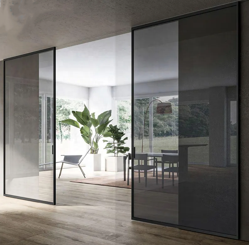 Aluminum Garden Sliding Door Thermal Break Double Large Glass Tempered Lowe Glazed Trackless Extremely Narrow Sliding Door