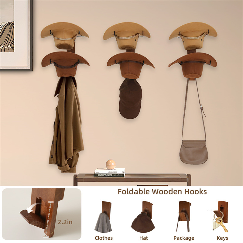 Factory price Cowboy Hat Rack Hat Holder With Wooden Board Diy Hangers Black Western Hat Storage Organizer For Wall Mount