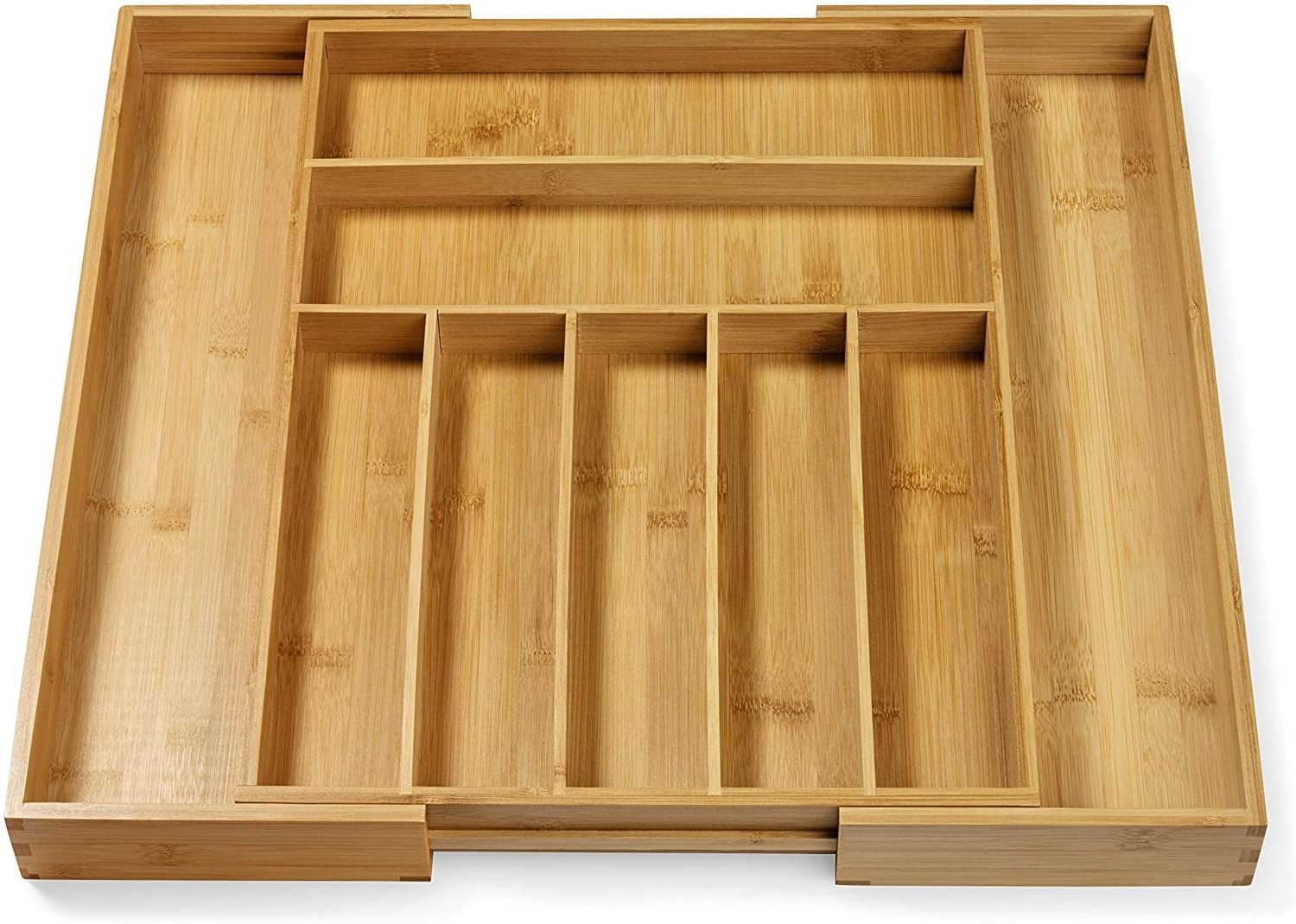 Extra Deep Non Slip 17' x 14' Wooden Silverware Divider for Cooking Utensils Bamboo Expandable Drawer Organizers for Kitchen