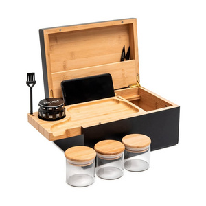 Factory Large Size Bamboo Storage Boxes Classic And Neat Design Stash Box With Glass Jar& grinder For Smoking Accessories