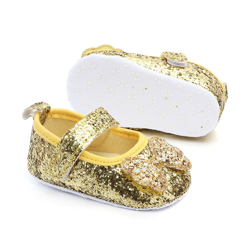 Hot selling 1years colorful beautiful bling bling bow baby girl shoes