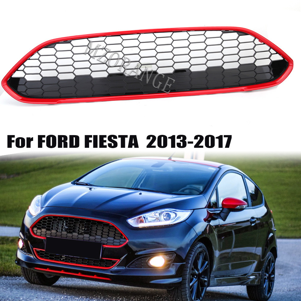 European Version Red HoneyComb Centre Front Bumper Upper Grille Facelift For Ford Fiesta 2013-2017